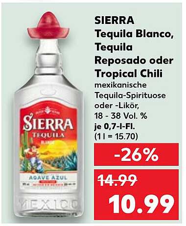 SIERRA Tequila Blanco, Tequila Reposado oder Tropical Chili