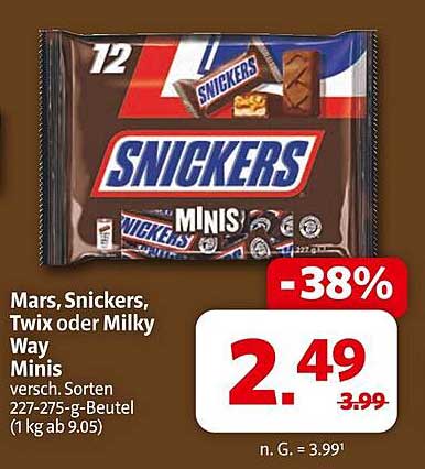 Snickers Minis 12er Packung (Mars, Snickers, Twix oder Milky Way)