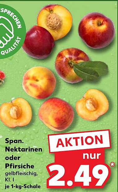Spanische Nektarinen oder Pfirsiche, gelbfleischig, Klasse I, je 1-kg-Schale