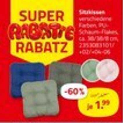 SUPER RABATTE RABATZ - Sitzkissen in verschiedenen Farben