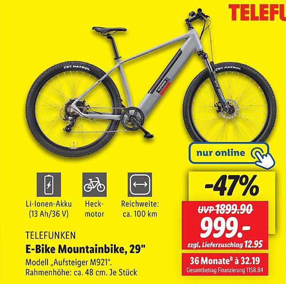 TELEFUNKEN E-Bike Mountainbike, 29" - Modell "Aufsteiger M921"