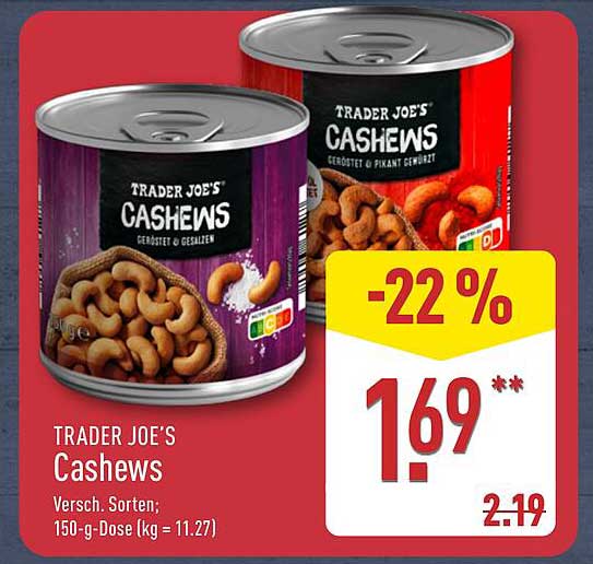 TRADER JOE'S Cashews - geröstet & gesalzen oder pikant gewürzt
