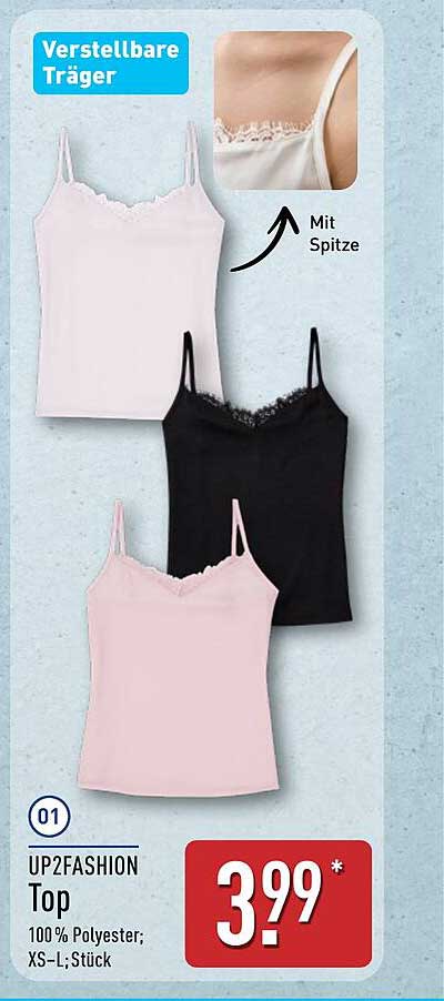 UP2FASHION Top mit verstellbaren Trägern und Spitzenbesatz