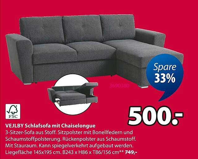 VEJLBY Schlafsofa mit Chaiselongue