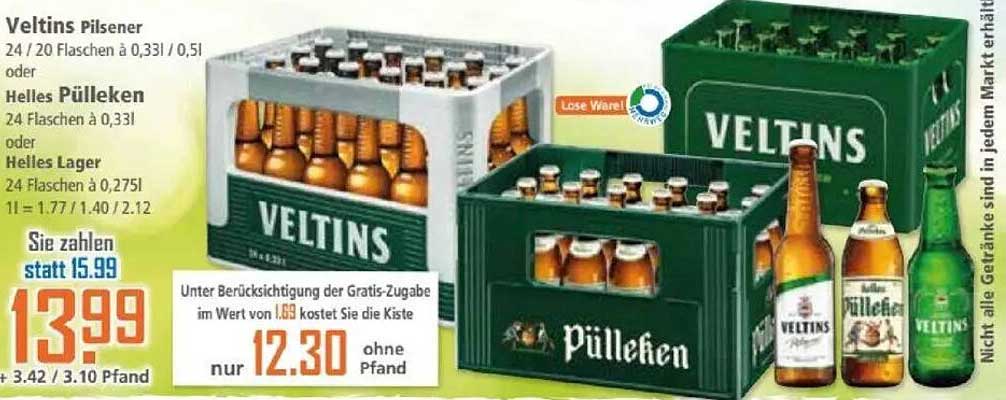 Veltins Pilsener 24 Flaschen à 0,33l / 0,51l oder Helles Pülleken 24 Flaschen à 0,33l oder Helles Lager 24 Flaschen à 0,275l