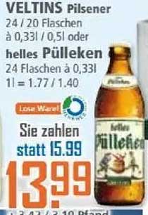 VELTINS Pilsener 24 x 0,33l oder 20 x 0,5l - Helles Pülekken