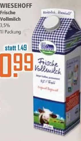 WIESEHOFF Frische Vollmilch 3,5% - 1L Packung