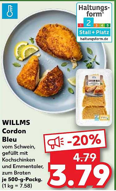 WILLMS Cordon Bleu vom Schwein, gefüllt mit Kochschinken und Emmentaler
