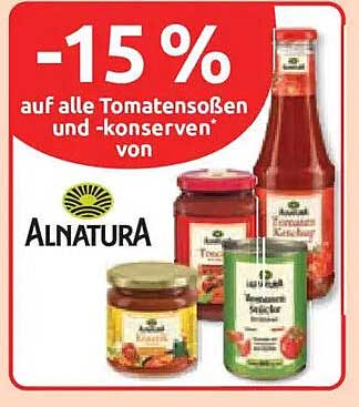 -15 % auf alle Tomatensossen und -konserven von ALNATURA
