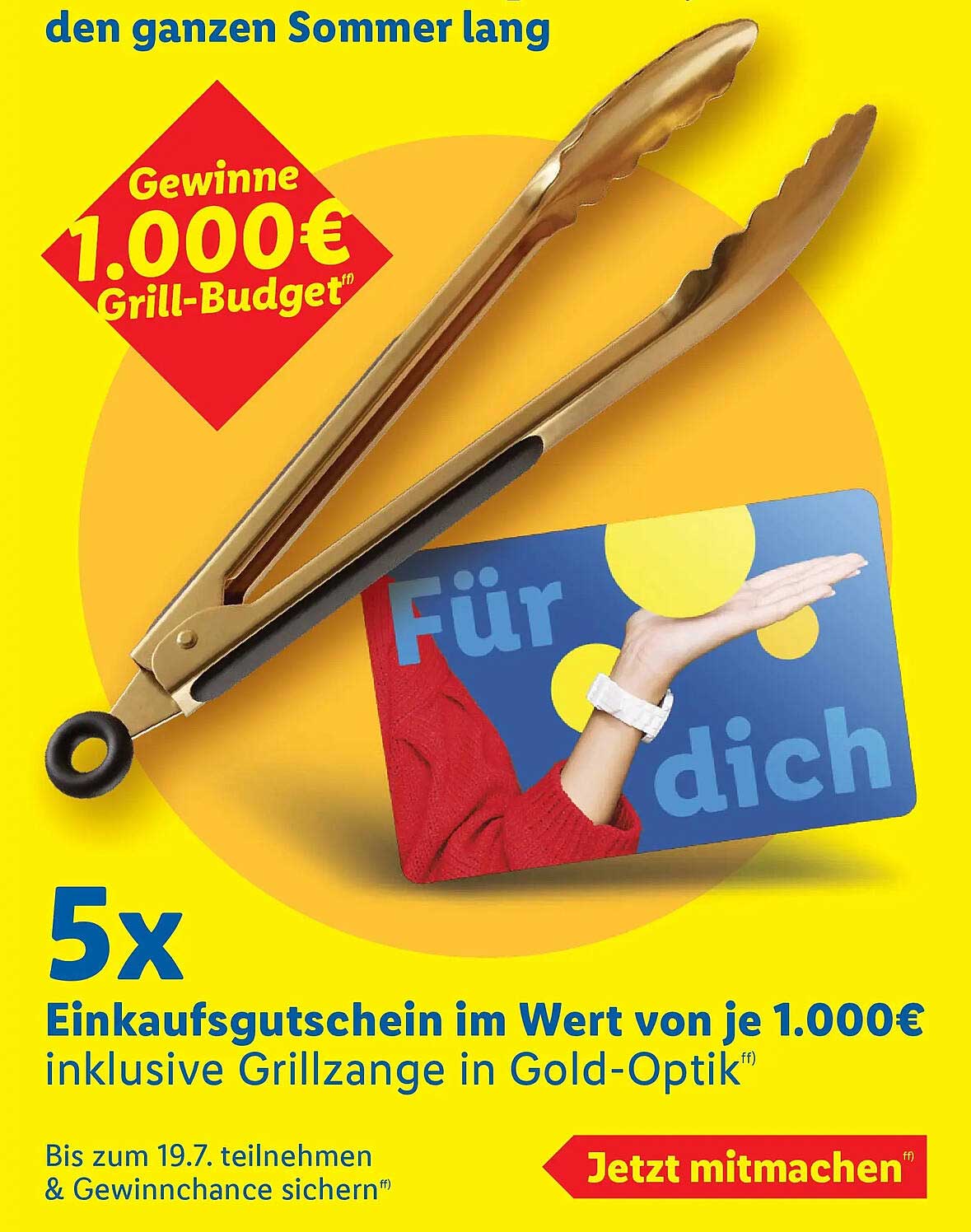 5x Einkaufsgutschein im Wert von je 1.000€ inklusive Grillzange in Gold-Optik