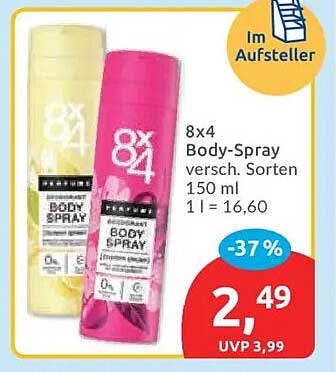 8x4 Body-Spray versch. Sorten 150 ml 1 l = 16,60