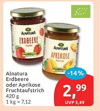 Alnatura Erdbeere oder Aprikose Fruchtaufstrich 420 g