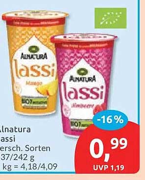 Alnatura lassi, versch. Sorten, 37/242 g, kg = 4,18/4,09