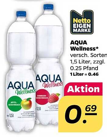 AQUA Wellness* versch. Sorten 1,5 Liter, zzgl. 0.25 Pfand 1 Liter = 0.46