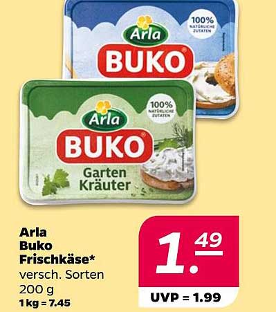 Arla Buko Frischkäse* versch. Sorten 200 g 1 kg = 7.45