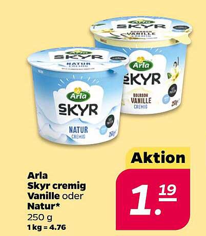 Arla Skyr cremig Vanille oder Natur* 250 g 1 kg = 4.76