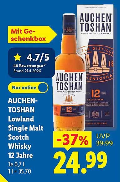 AUCHEN-TOSHAN Lowland Single Malt Scotch Whisky 12 Jahre