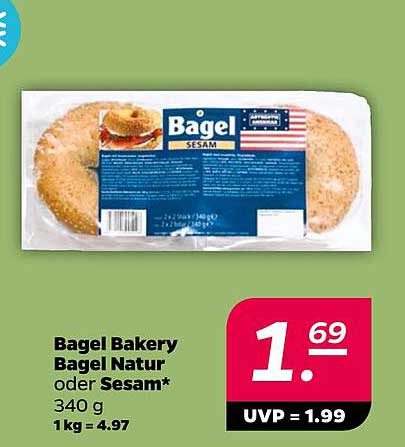 Bagel Bakery Bagel Natur oder Sesam* 340 g 1 kg = 4.97