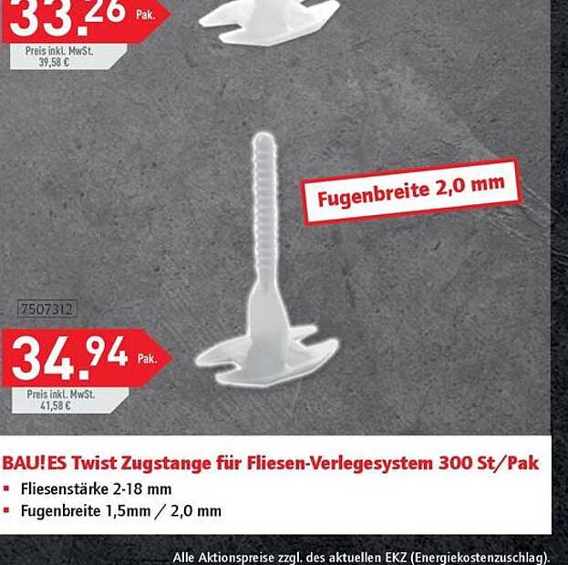 BAU!ES Twist Zugstange für Fliesen-Verlegesystem 300 St/Pak
