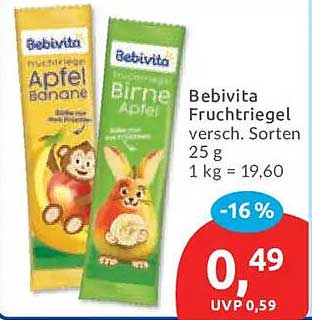 Bebivita Fruchtriegel versch. Sorten 25 g
