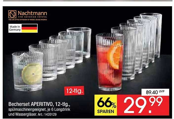 Becherset APERITIVO, 12-tlg., spülmaschinengeeignet, je 6 Longdrink und Wassergläser. Art.: 1420129