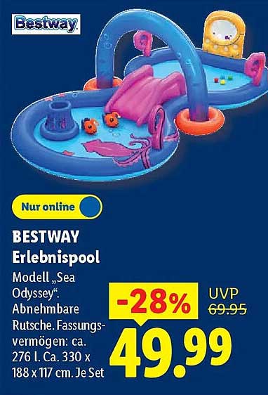 BESTWAY Erlebnispool Modell „Sea Odyssey“: Abnehmbare Rutsche. Fassungsvermögen: ca. 276 l. Ca. 330 x 188 x 117 cm. Je Set