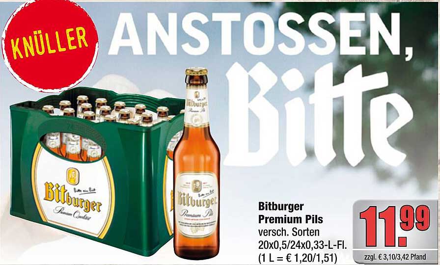 Bitburger Premium Pils versch. Sorten 20x0,5/24x0,33-L-Fl. (1 L = € 1,20/1,51)