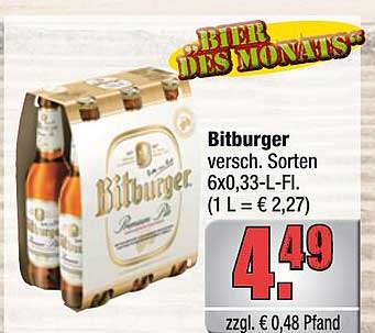 Bitburger versch. Sorten 6x0,33-L-Fl. (1 L = € 2,27)
