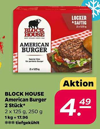 BLOCK HOUSE American Burger 2 Stück* 2 x 125 g, 250 g 1kg = 17.96 *** tiefgekühlt