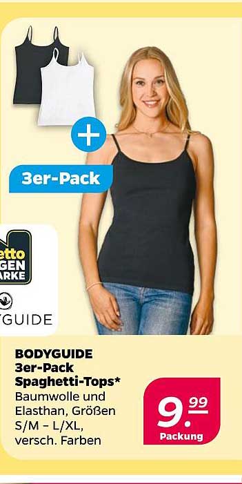 BODYGUIDE 3er-Pack Spaghetti-Tops* Baumwolle und Elastan, Größen S/M – L/XL, versch. Farben