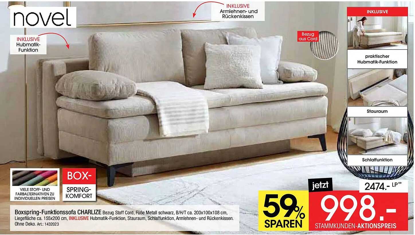 Boxspring-Funktionssofa CHARLIZE