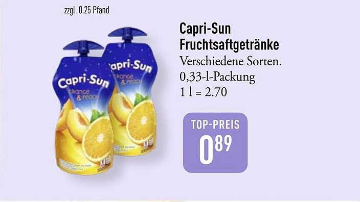 Capri-Sun Fruchtsaftgetränke Verschiedene Sorten, 0,33-l-Packung 1 l = 2.70