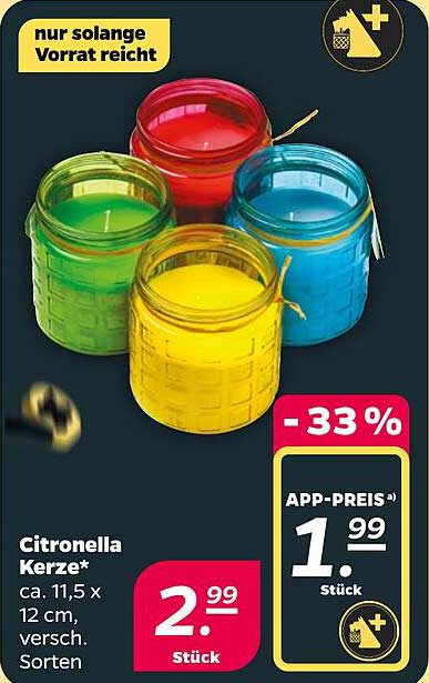 Citronella Kerze* ca. 11,5 x 12 cm, versch. Sorten