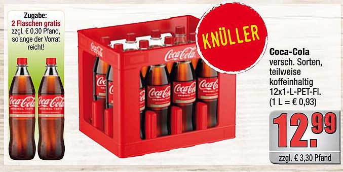 Coca-Cola versch. Sorten, teilweise koffeinhaltig 12x1-L-PET-Fl. (1 L = € 0,93)