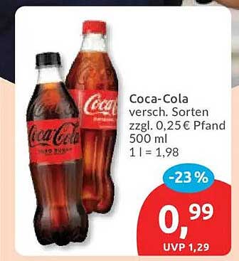 Coca-Cola versch. Sorten zzgl. 0,25€ Pfand 500 ml 1 l = 1,98