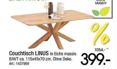Couchtisch LINUS in Eiche massiv.