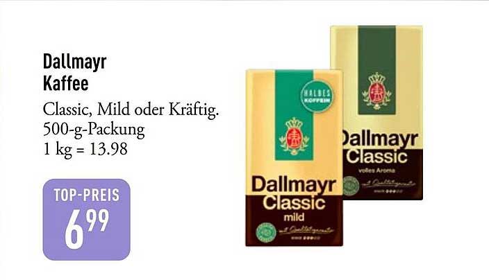 Dallmayr Kaffee Classic, Mild oder Kräftig. 500-g-Packung 1 kg = 13.98