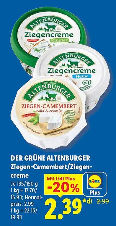 DER GRÜNE ALTENBURGER Ziegen-Camembert/Ziegencreme