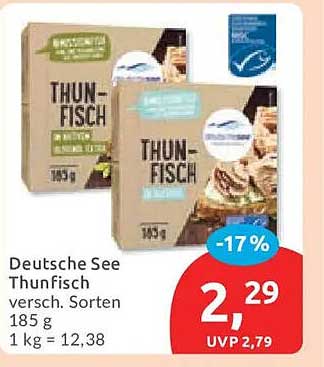 Deutsche See Thunfisch versch. Sorten 185 g 1 kg = 12,38