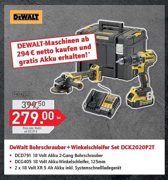 DeWalt Bohrschrauber + Winkelschleifer Set DCK2020P2T