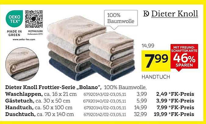 Dieter Knoll Frottier-Serie „Bolano“, 100% Baumwolle