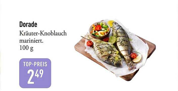 Dorade Kräuter-Knoblauch mariniert. 100 g