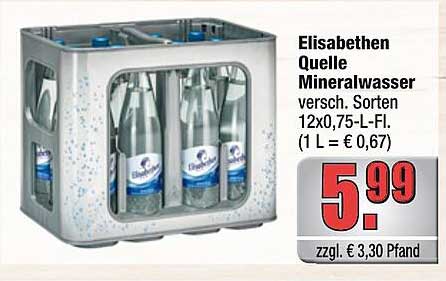Elisabethen Quelle Mineralwasser versch. Sorten 12x0,75-L-Fl. (1 L = € 0,67)