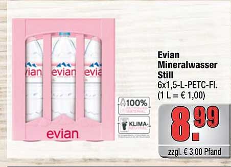 Evian Mineralwasser Still 6x1,5-L-PETC-Fl. (1 L = € 1,00)