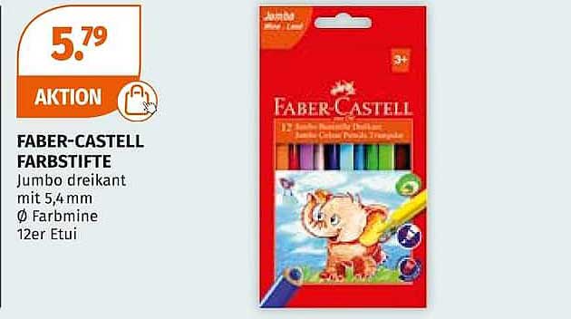 FABER-CASTELL FARBSTIFTE Jumbo dreikant mit 5,4 mm Ø Farbmine 12er Etui