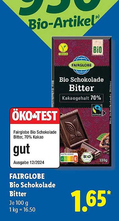 FAIRGLOBE Bio Schokolade Bitter