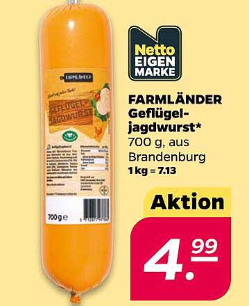 FARMLÄNDER Geflügel-Jagdwurst* 700 g, aus Brandenburg 1kg = 7.13 Aktion
