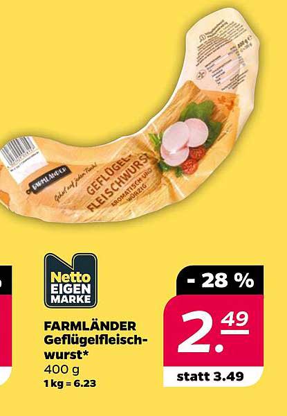FARMLÄNDER Geflügelfleischwurst* 400 g 1 kg = 6.23