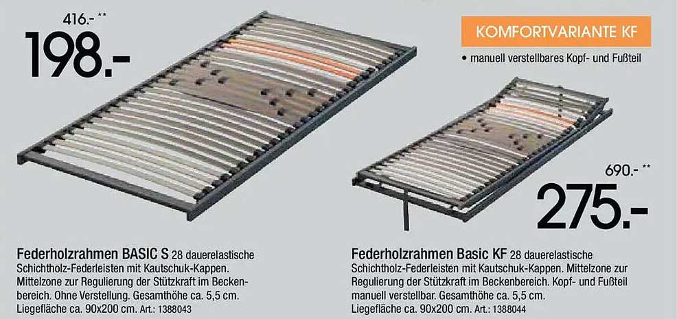 Federholzrahmen BASIC S 28 dauerelastische Schichtholz-Federleisten mit Kautschuk-Kappen.