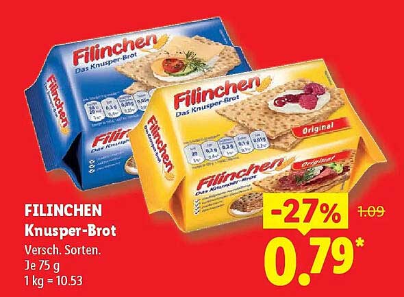 FILINCHEN Knusper-Brot Versch. Sorten. Je 75 g 1 kg = 10.53